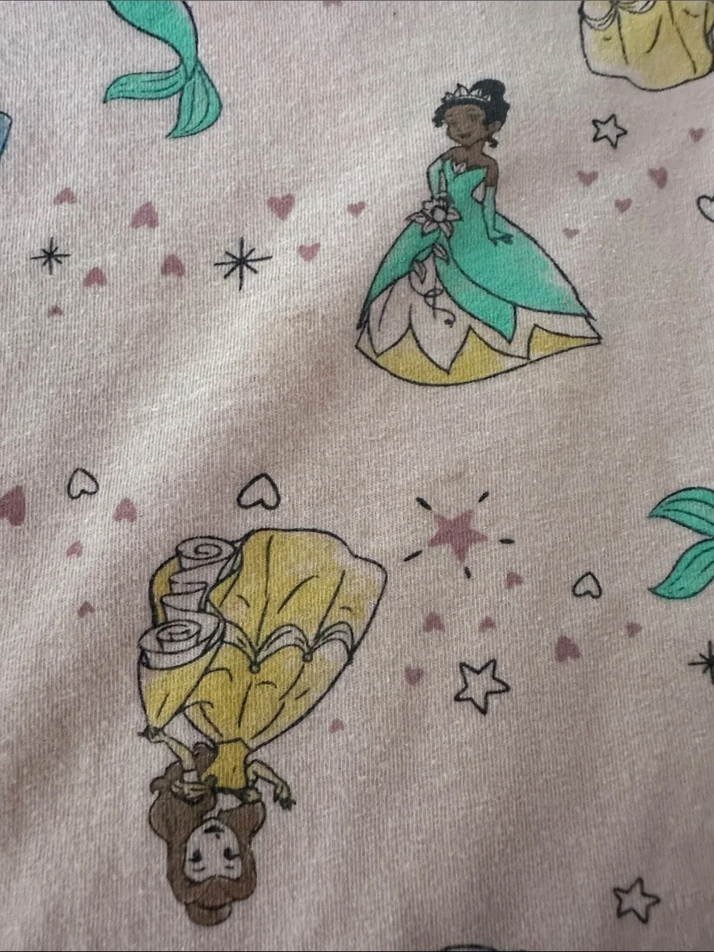 Disney Girls Pink and Light Gray Princess Short Sleeve Pajama Tops - 2 Pack